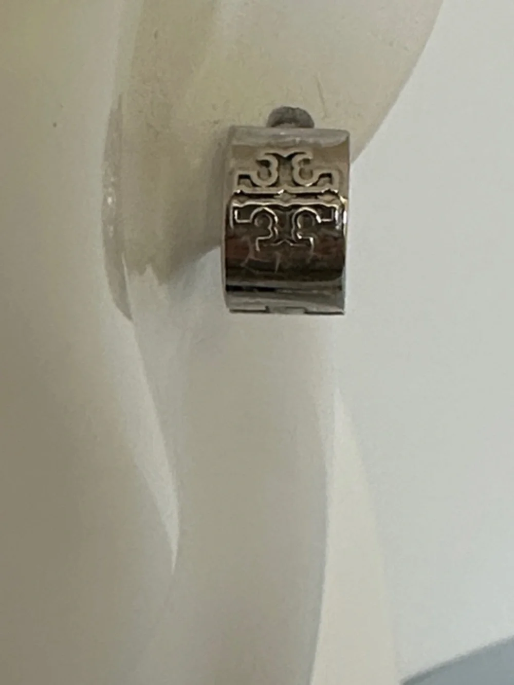 Tory Burch Silver Logo Hinge Hoop Earrings